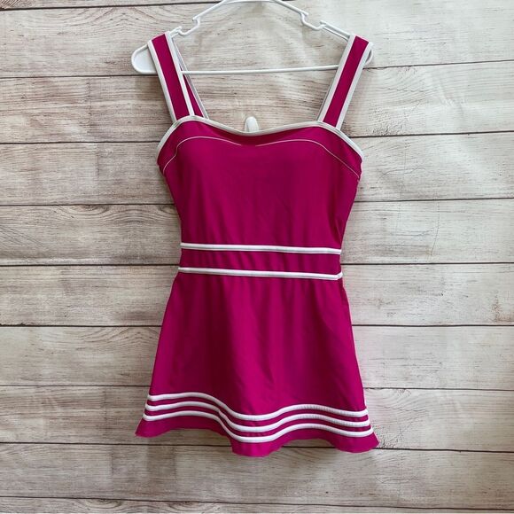 SHORE SHAPES RETRO NAUTICAL ONE‎ PIECE SWIMSUIT IN FUCHSIA - Picture 1 of 6